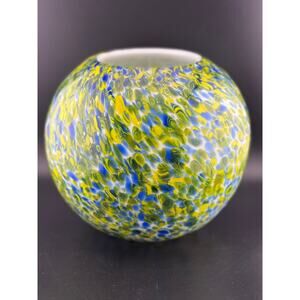 Yellow & Blue Swirl Glass Vase